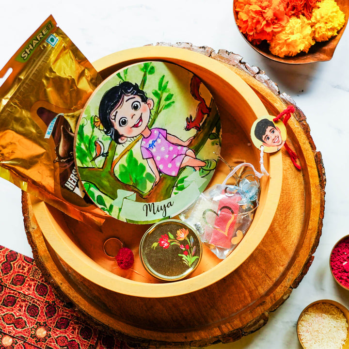 Photo Customized Rakhi Hamper With Caricature Nameplate