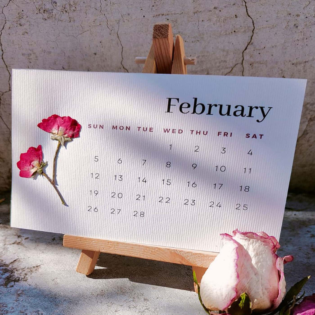 Handcrafted Pressed Flower Calander With Easel