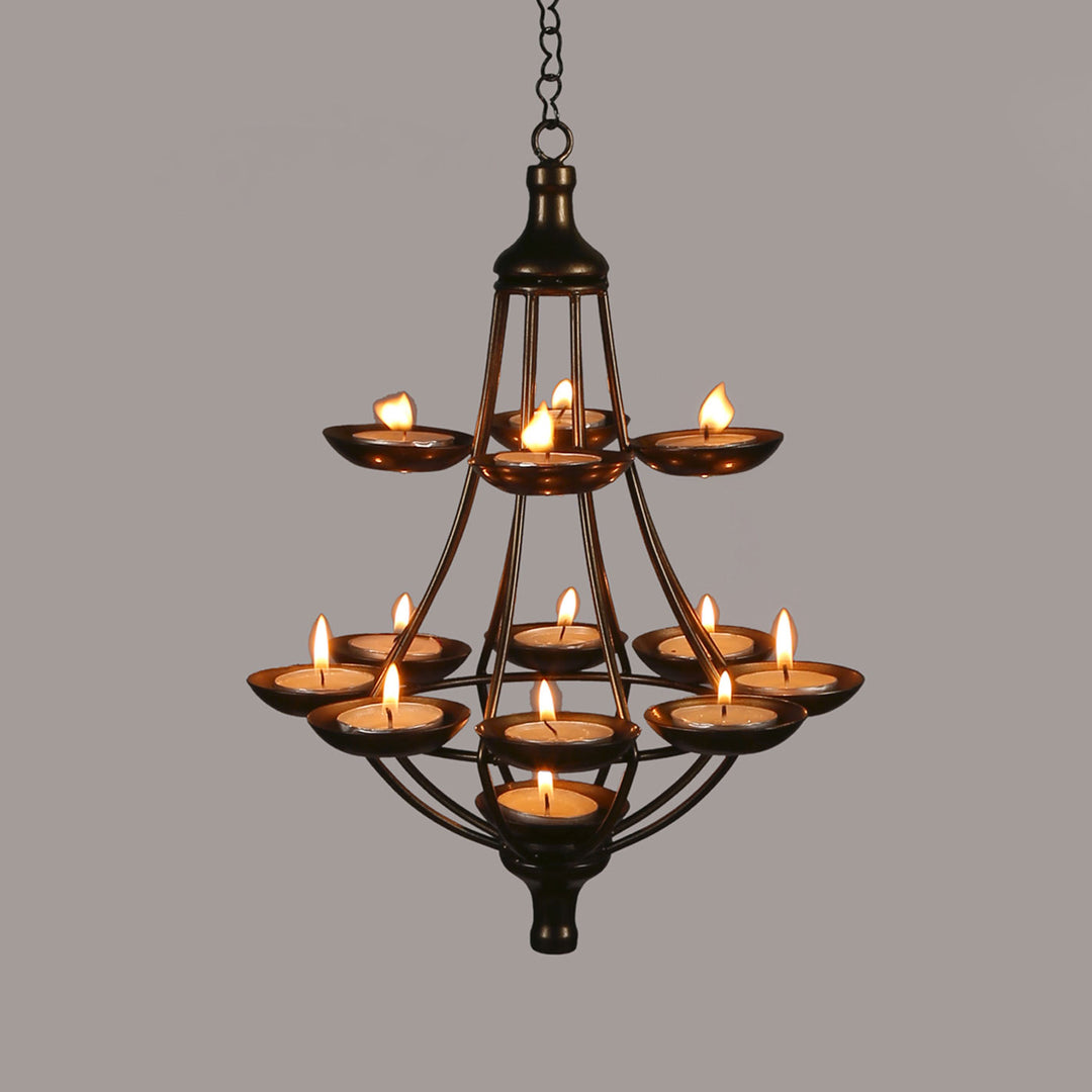 Ektara Gold Finish 12 Tealights Hanging with Metal Chain