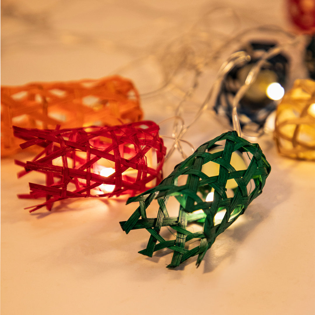 "Bell" Handcrafted Multicoloured Bamboo LED Fairy Light For Festive Decor