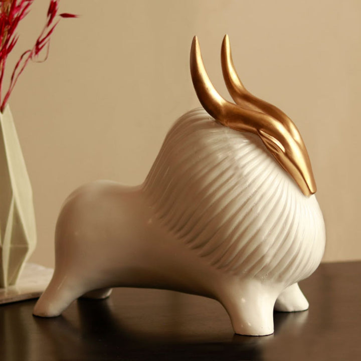 Handcrafted Golden Horn Yak Ceramic Centerpiece