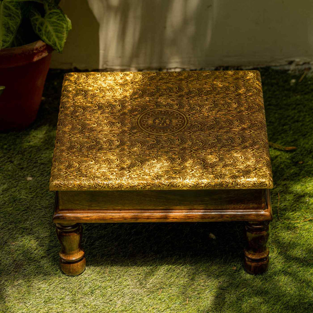 Zar Wood & Handcrafted Gold Artwork Stool