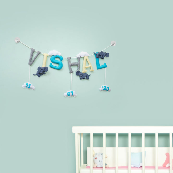 Handmade Personalized Felt Elephant & Cloud Themed Kids Bunting