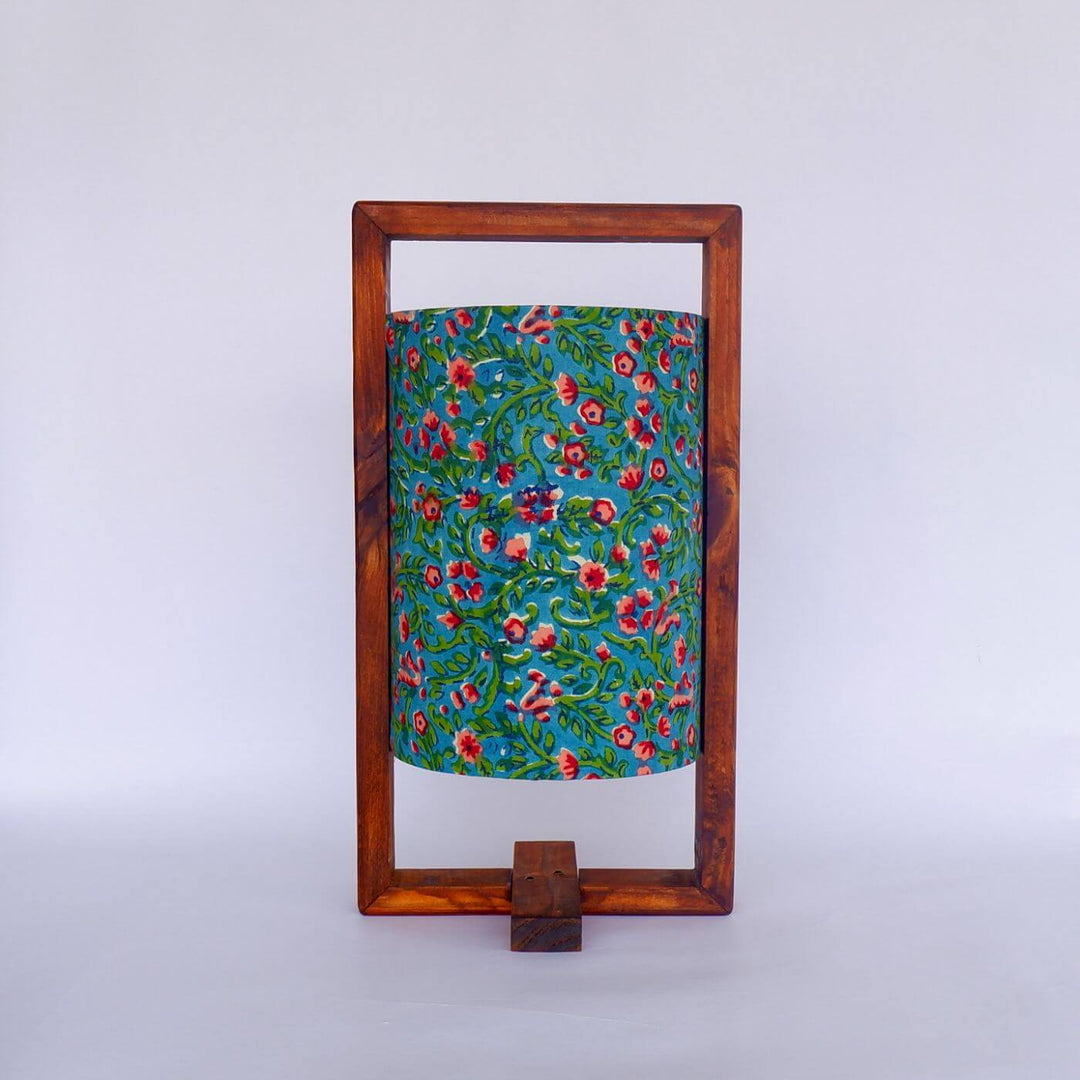 Wooden Table Lamp With Block Printed Fabric Shade