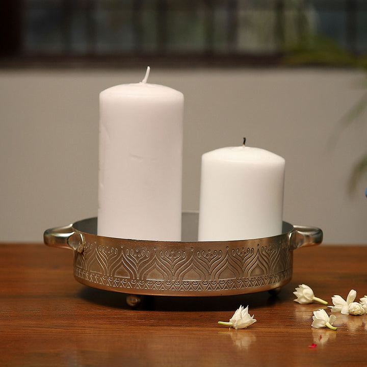 Utsav Silver Plated Candle & Tealight Metal Urli Tray