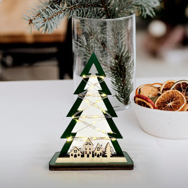 Handcrafted Xmas Tree With Lights Wooden Table Decor For Christmas Decoration
