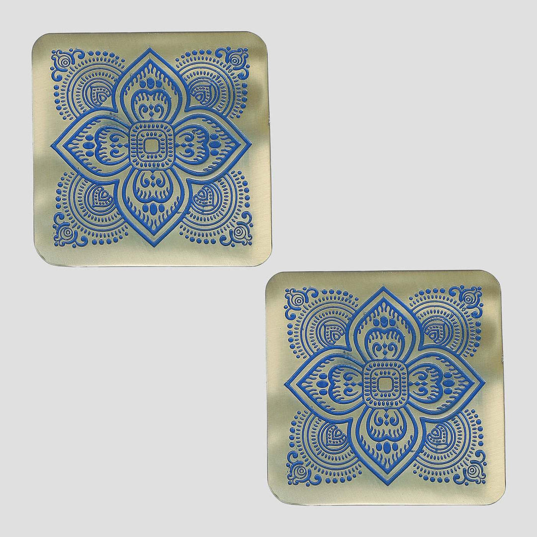 Dohar Handcrafted Brass Square Coasters I Set of 2