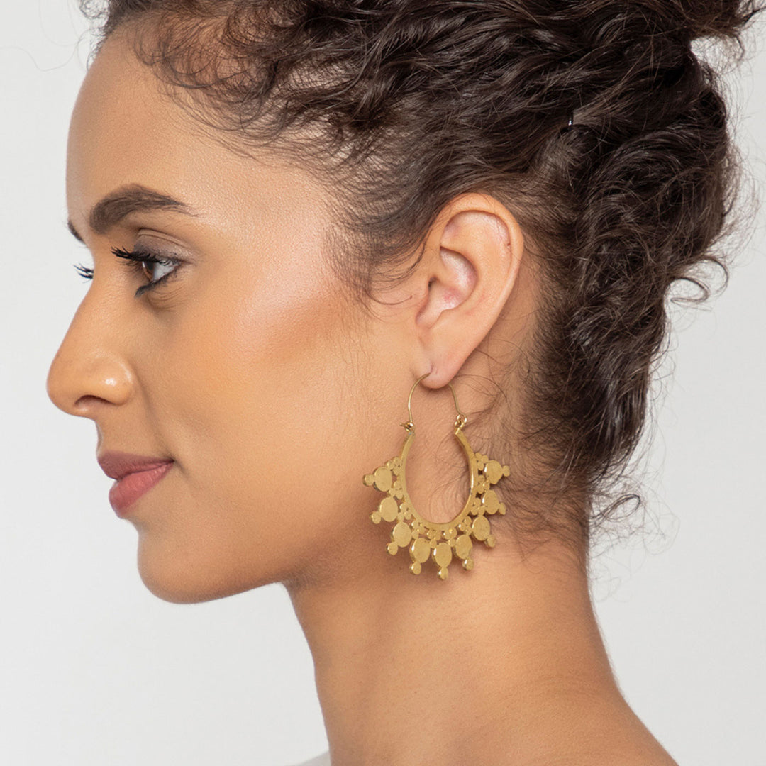 Handmade Brass Modern Hoop Earrings - Sunrise Dots