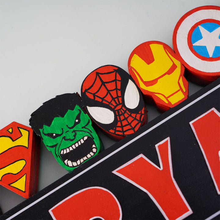 Handcrafted Personalized Superhero Theme 3D Name Block For Kids