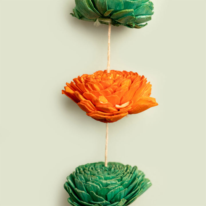 Shola Wood Marigold Flower Festive Bell Hangings - Set of 2