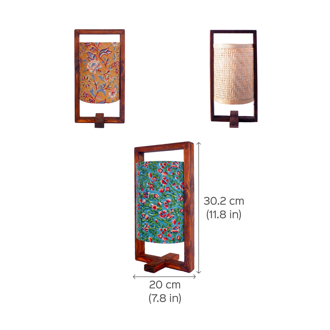 Wooden Table Lamp With Block Printed Fabric Shade