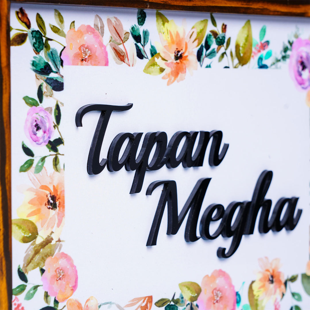 Personalized Floral Printed Nameplate with 3D Letters