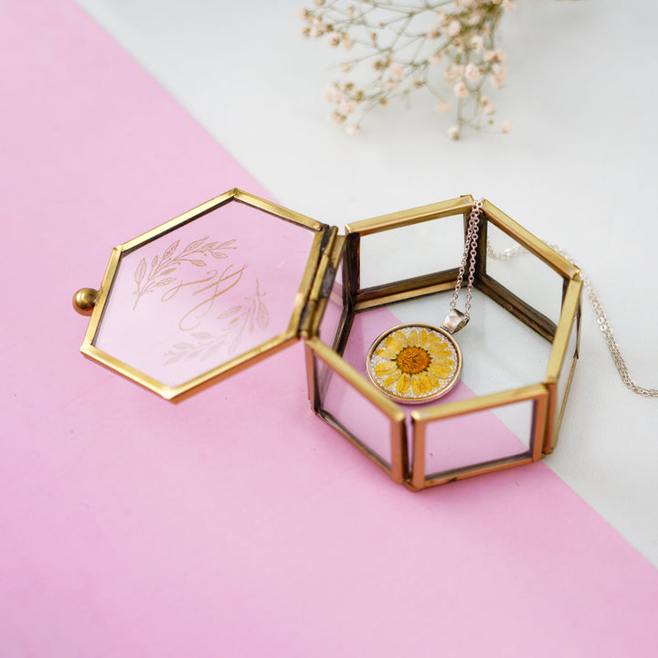 Personalized Mini Hexagon Ring Box with Engraved Lettering