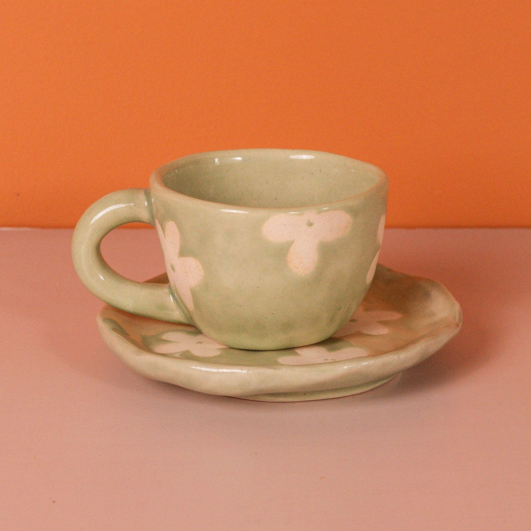 Handpainted Clouds Ceramic Mug & Saucer Set