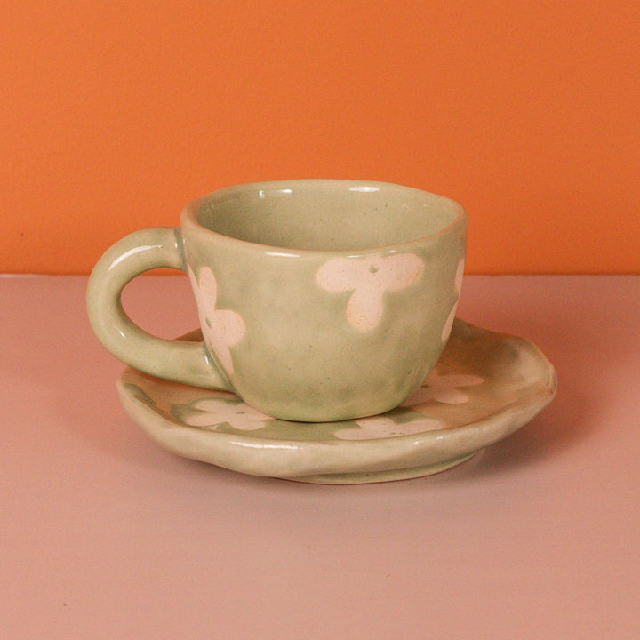 Handpainted Clouds Ceramic Mug & Saucer Set