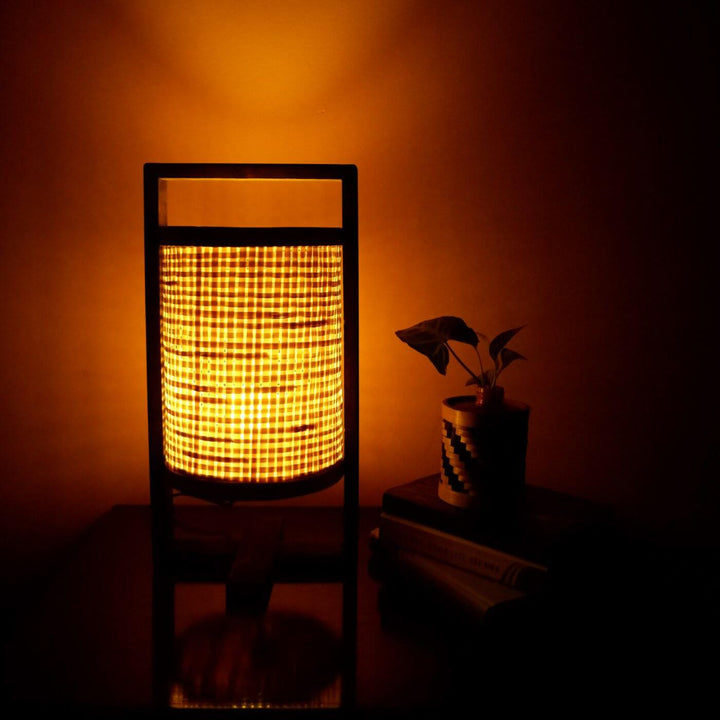 Wooden Table Lamp With Block Printed Fabric Shade