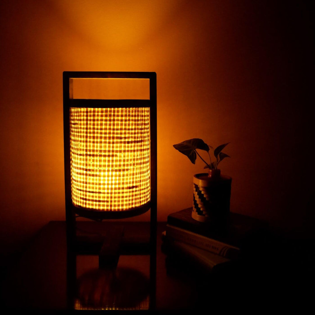 Wooden Table Lamp With Block Printed Fabric Shade