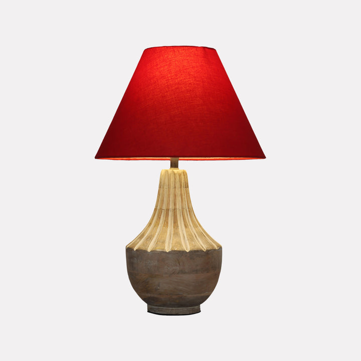 Ekatra Carving Mango Wood & Jute Table Lamp