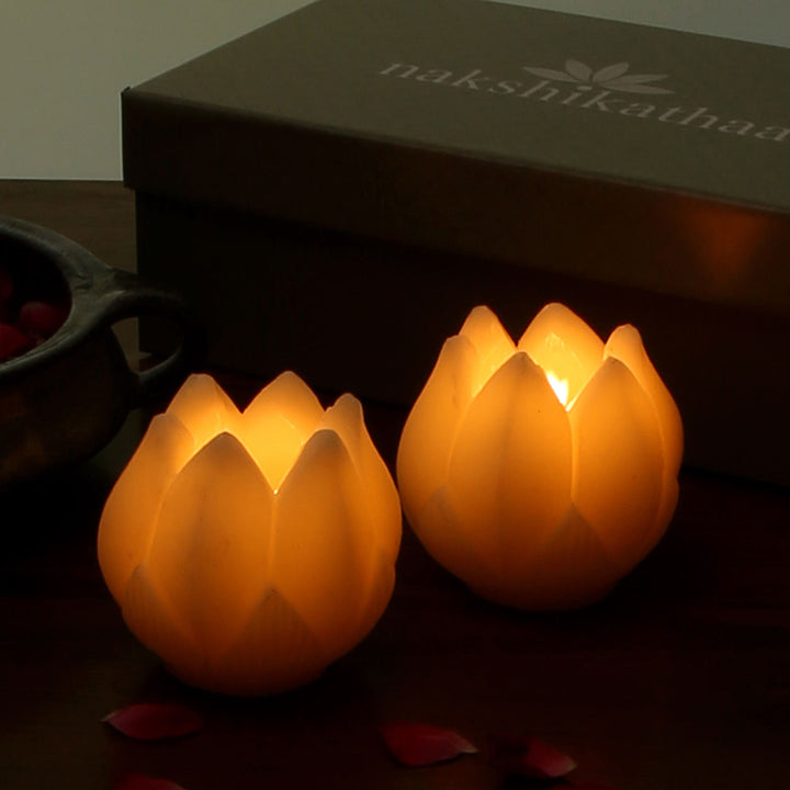 Lotus Wax Votive Tealight Holder - Set of 2