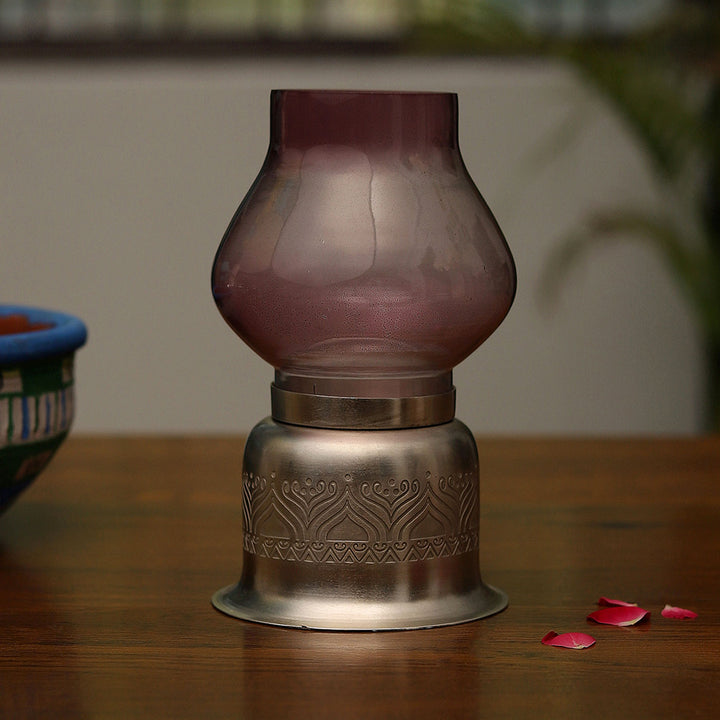 Utsav Silver Plated Tealight Holder with Glass Chimney