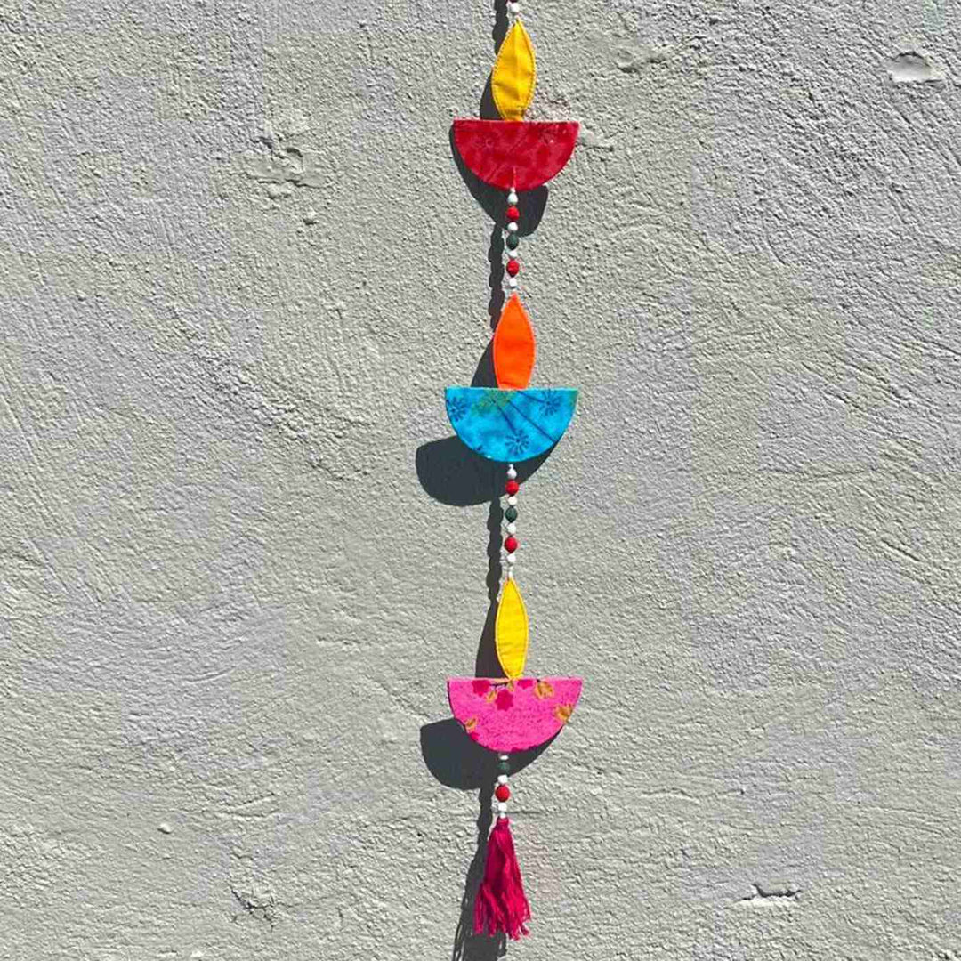 Upcycled Fabric Diya Design Festive Hangings I Set of 2