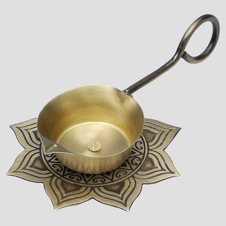 Alpana Handcrafted Antique Brass Diya with Handle