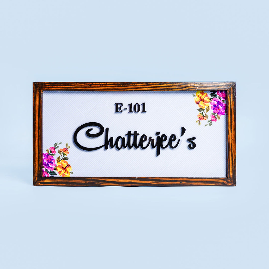 Personalized Floral Printed Nameplate with 3D Letters