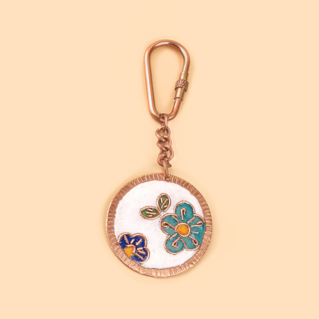 Handmade Copper Enamelled Phool Keychain