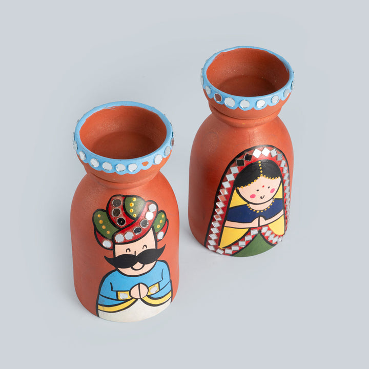 Handpainted Raja-Rani Terracotta Tealight Holders