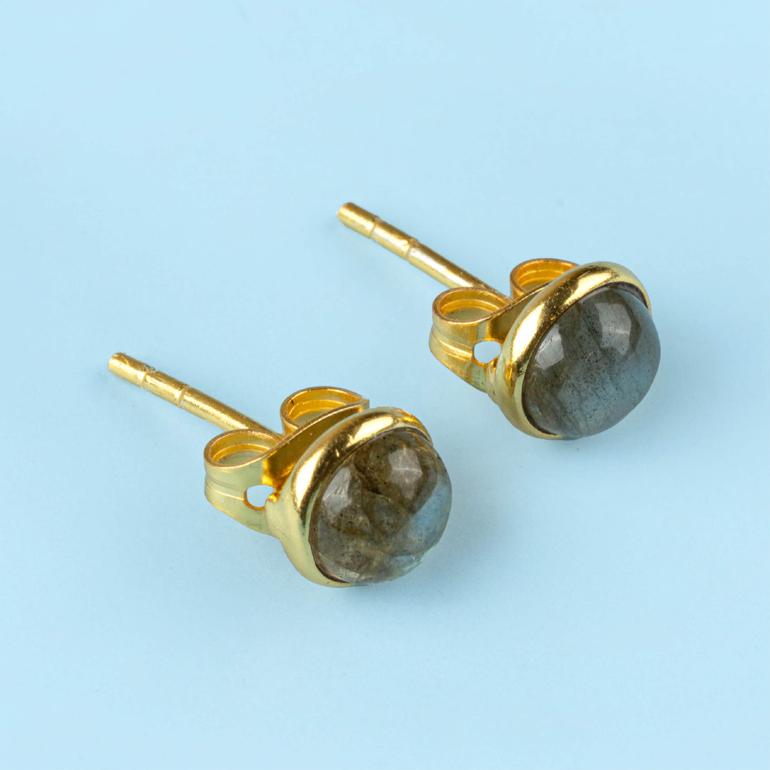 Handcrafted Healing Stone 18k Gold Earrings