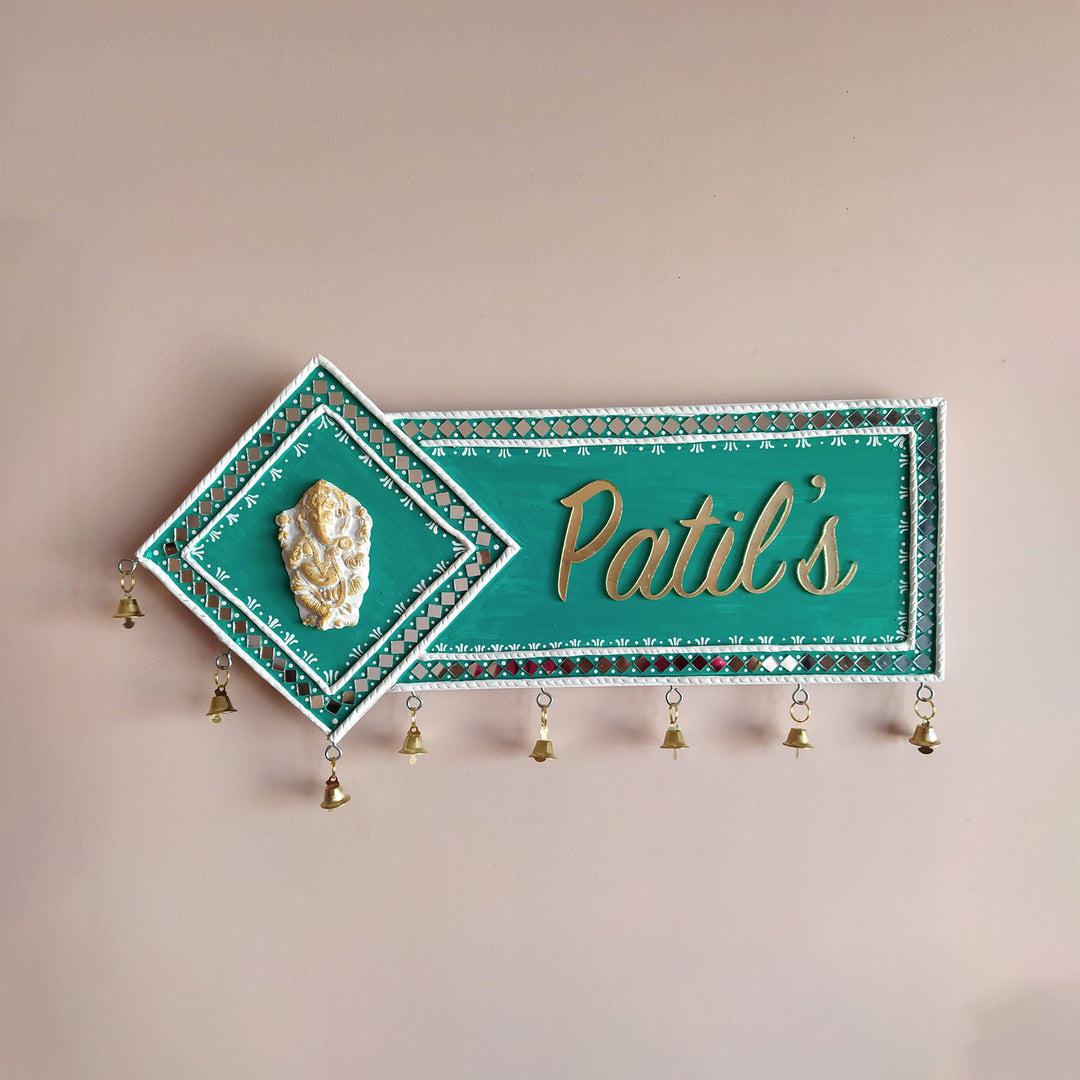 Handcrafted Personalized Lippan Art Mdf Name Plate 1 - Front View Mounted on Wall