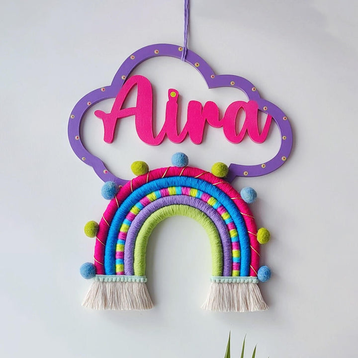 Macrame Cloud & Rainbow Personalized Kids' Nameplate - Zwende