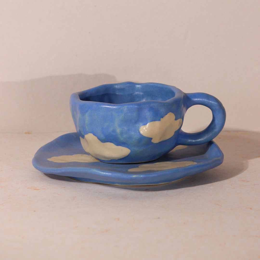 Handpainted Clouds Ceramic Mug & Saucer Set