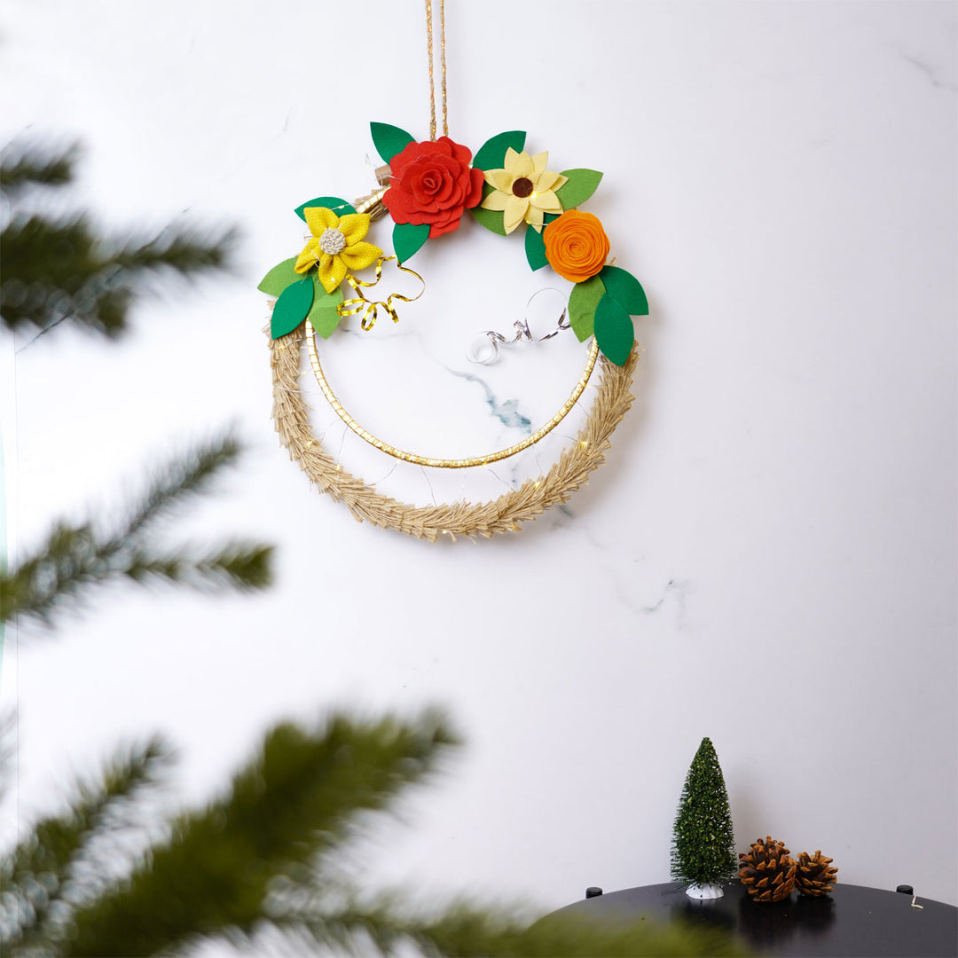 Handmade Floral Jute Wreath For Christmas Door Decoration