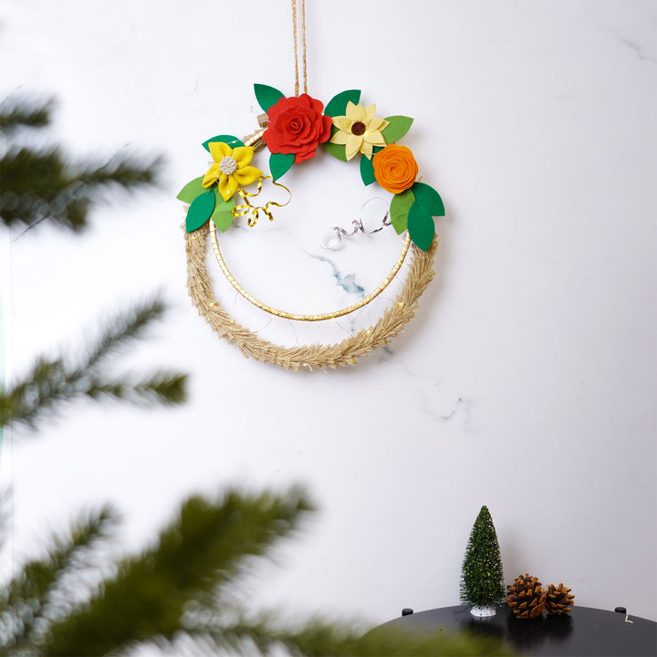 Handmade Floral Jute Wreath For Christmas Door Decoration