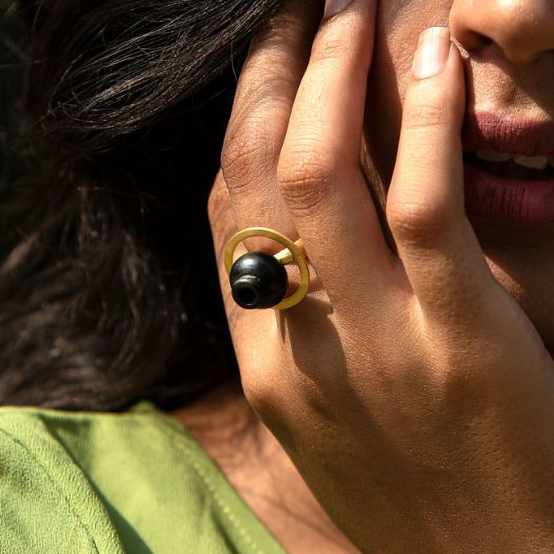 Modern Handmade Traditional Kalash Brass Ring | 22K Gold Plated