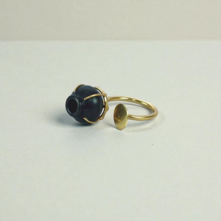 Minimal Handmade Traditional Black Kalash Ring | 22K Gold Plated