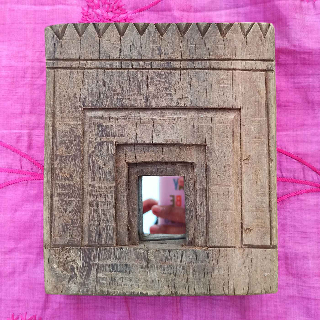 Handcrafted Wooden Antique Temple Mirror Frame | Set of 5