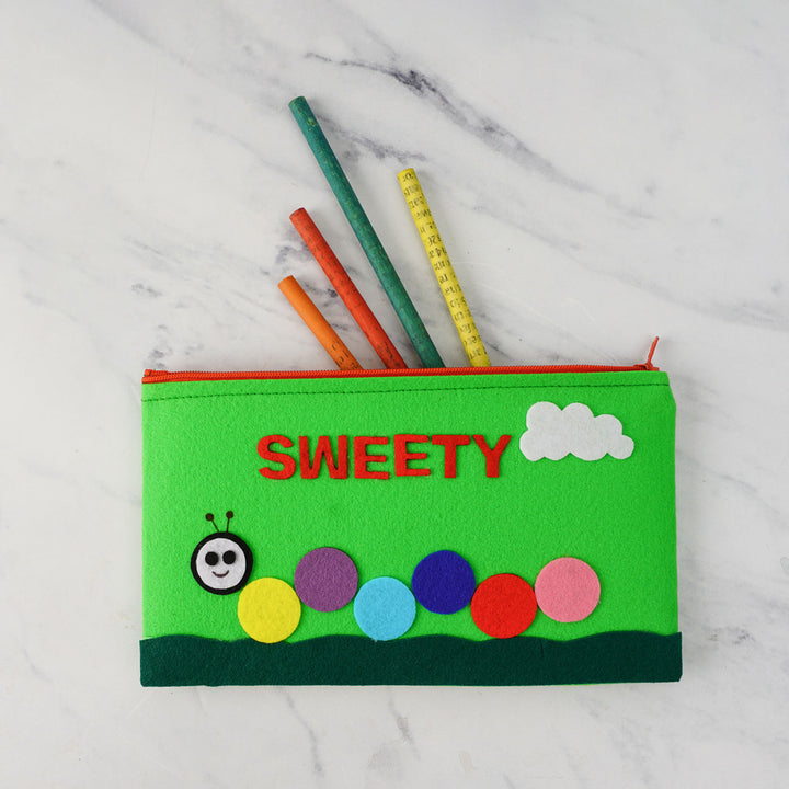 Personalized Kids Felt Stationery Pouch I Caterpillar Theme