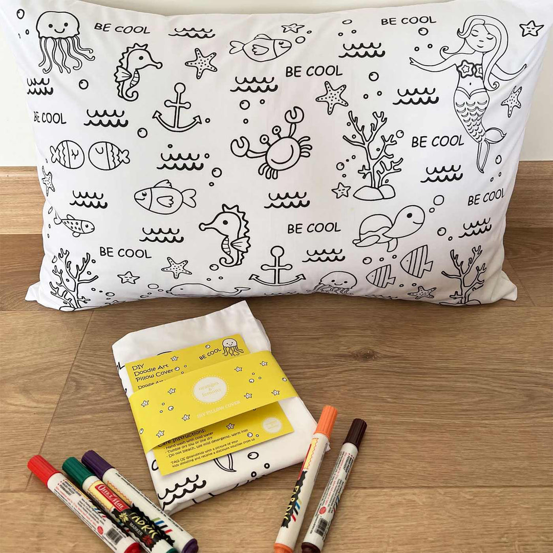 Color Your Own Doodle Art Pillow Case & Fabric Markers For Kids