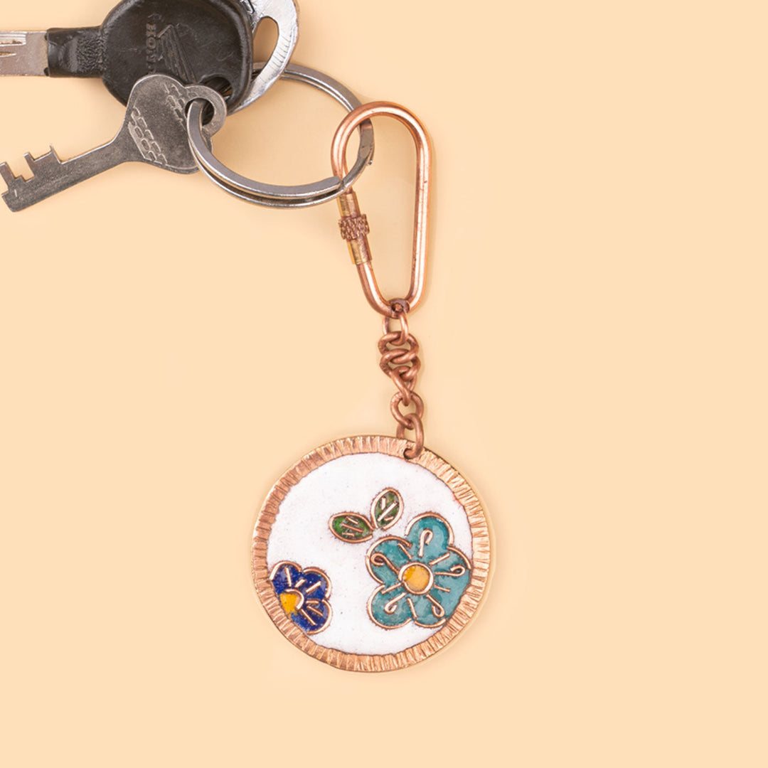 Handmade Copper Enamelled Phool Keychain