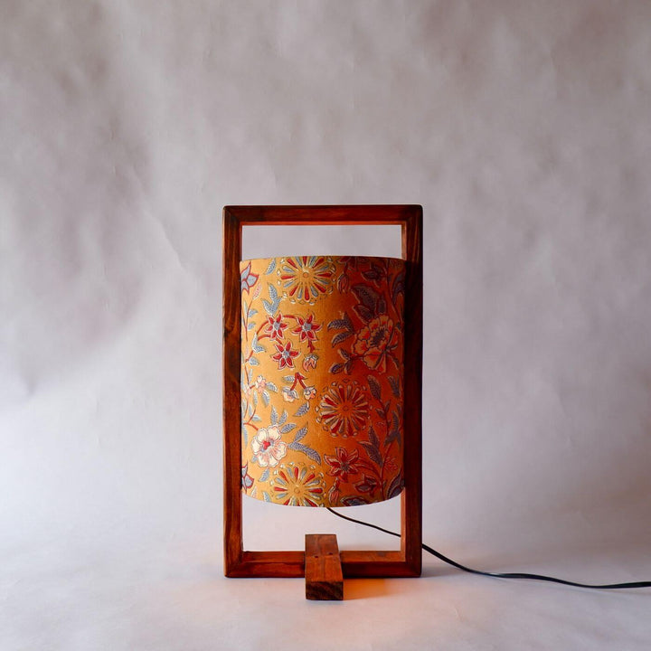 Wooden Table Lamp With Block Printed Fabric Shade