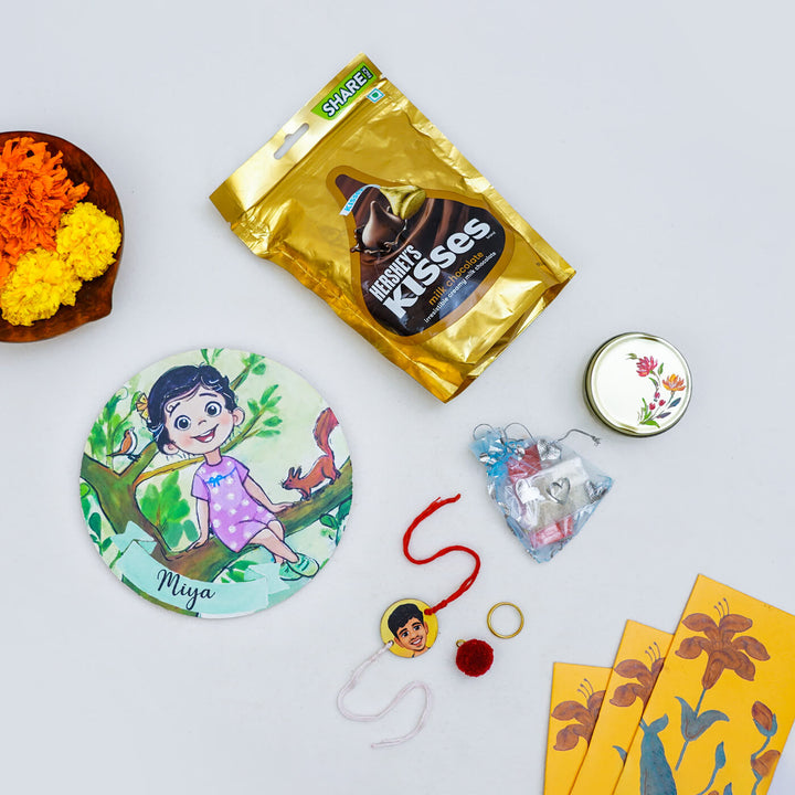 Photo Customized Rakhi Hamper With Caricature Nameplate