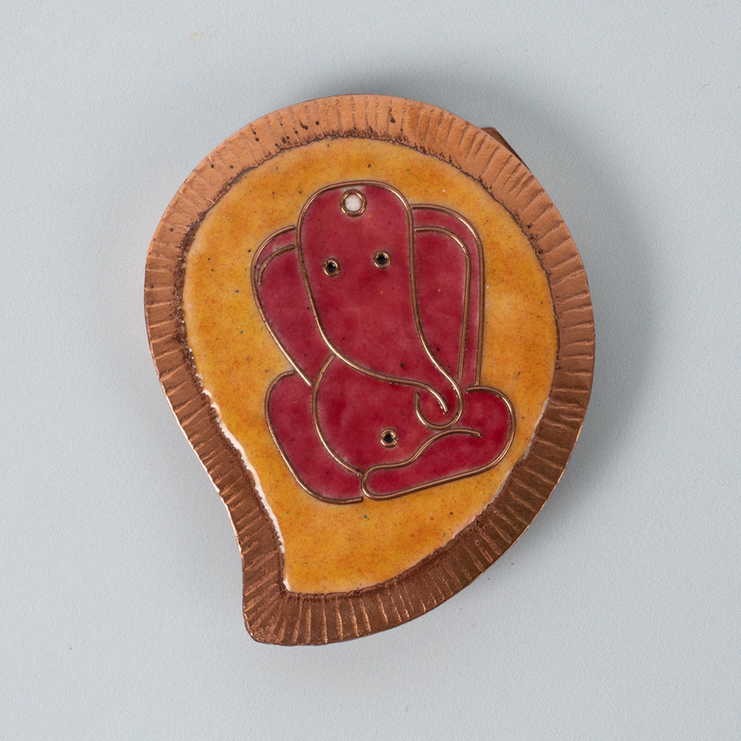 Copper Enamel Ganesha Pooja Thali Diwali Combo