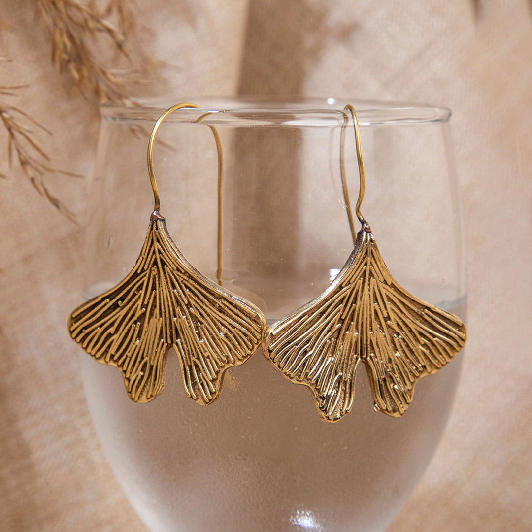 Handmade Brass Modern Hoop Earrings - Petal Drop Pattern