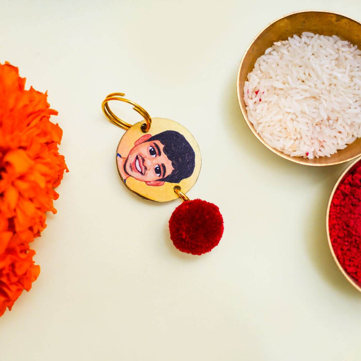 Handpainted Photo Customized Caricature Rakhi With Roli & Chawal