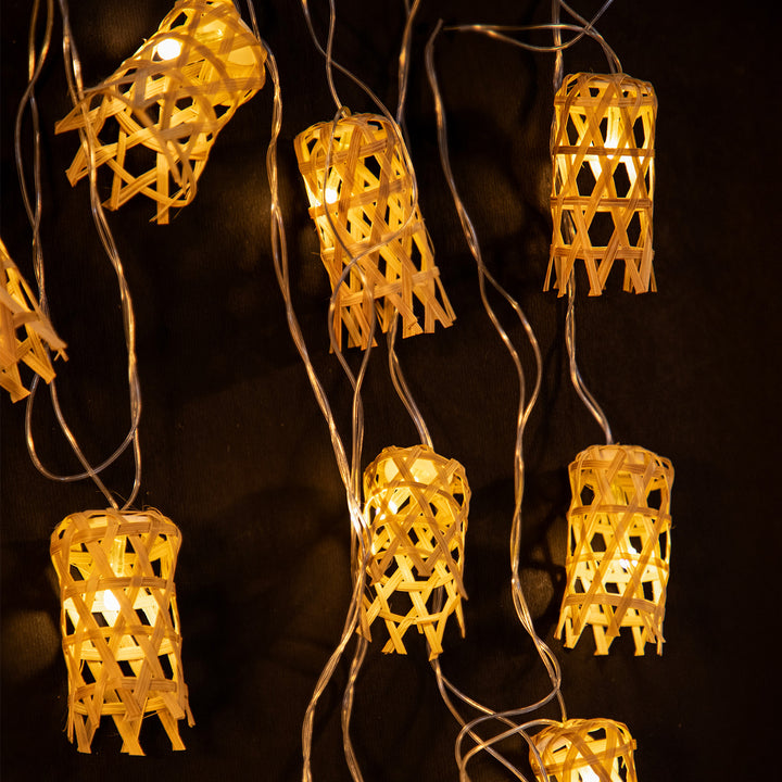 "Bell" Shaped Handcrafted Beige Bamboo LED Fairy Light For Home Decor