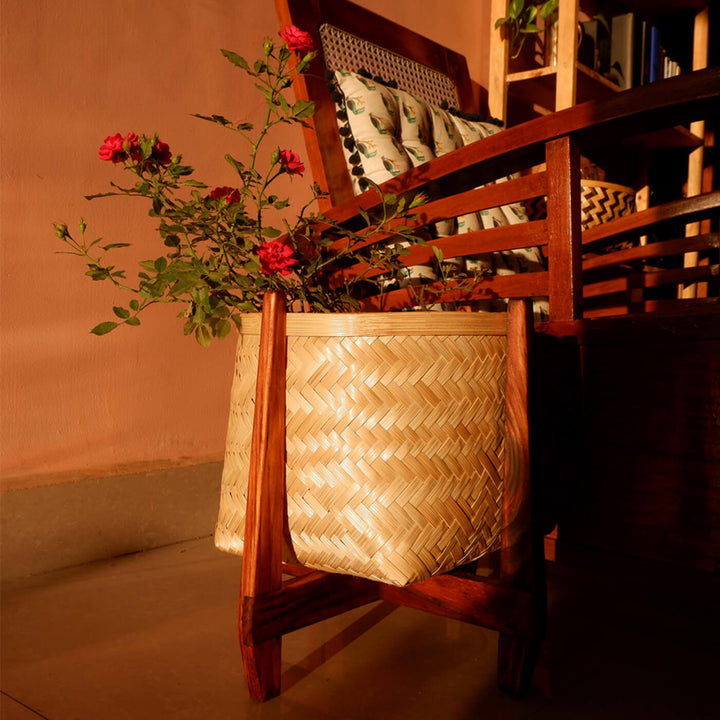 Handcrafted Bamboo Large Planter With Stand - Zwende