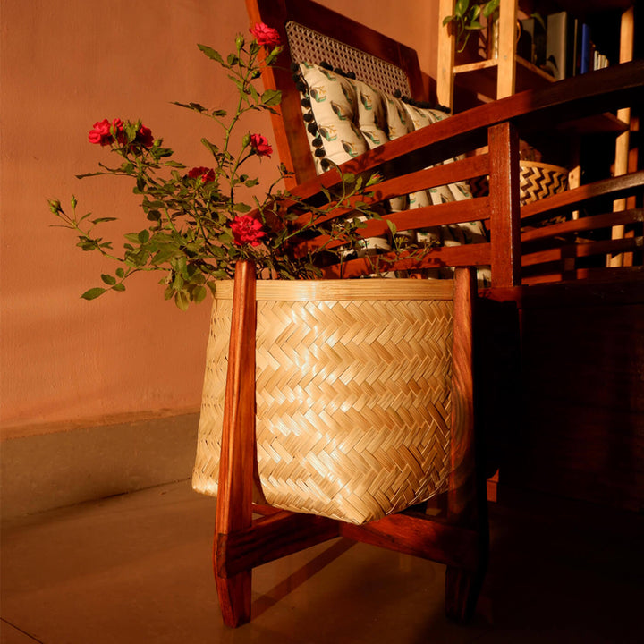 Handcrafted Bamboo Large Planter With Stand