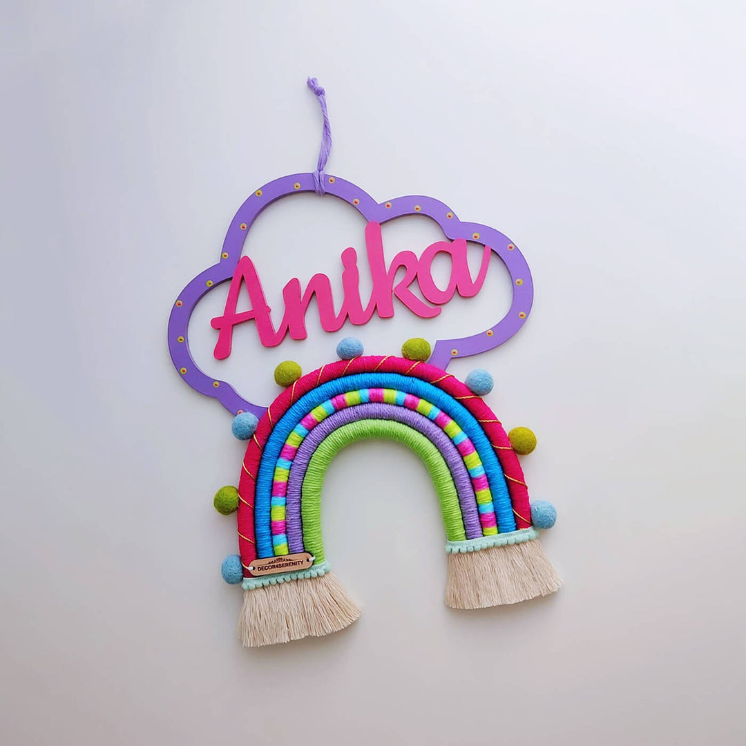 Macrame Cloud & Rainbow Personalized Kids' Nameplate - Zwende